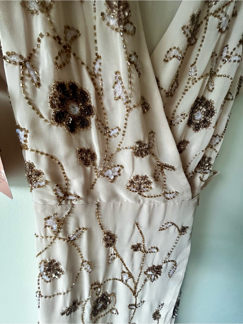 BHLDN Blush Pink Beaded wrap dress Anthropologie - Picture 8 of 12